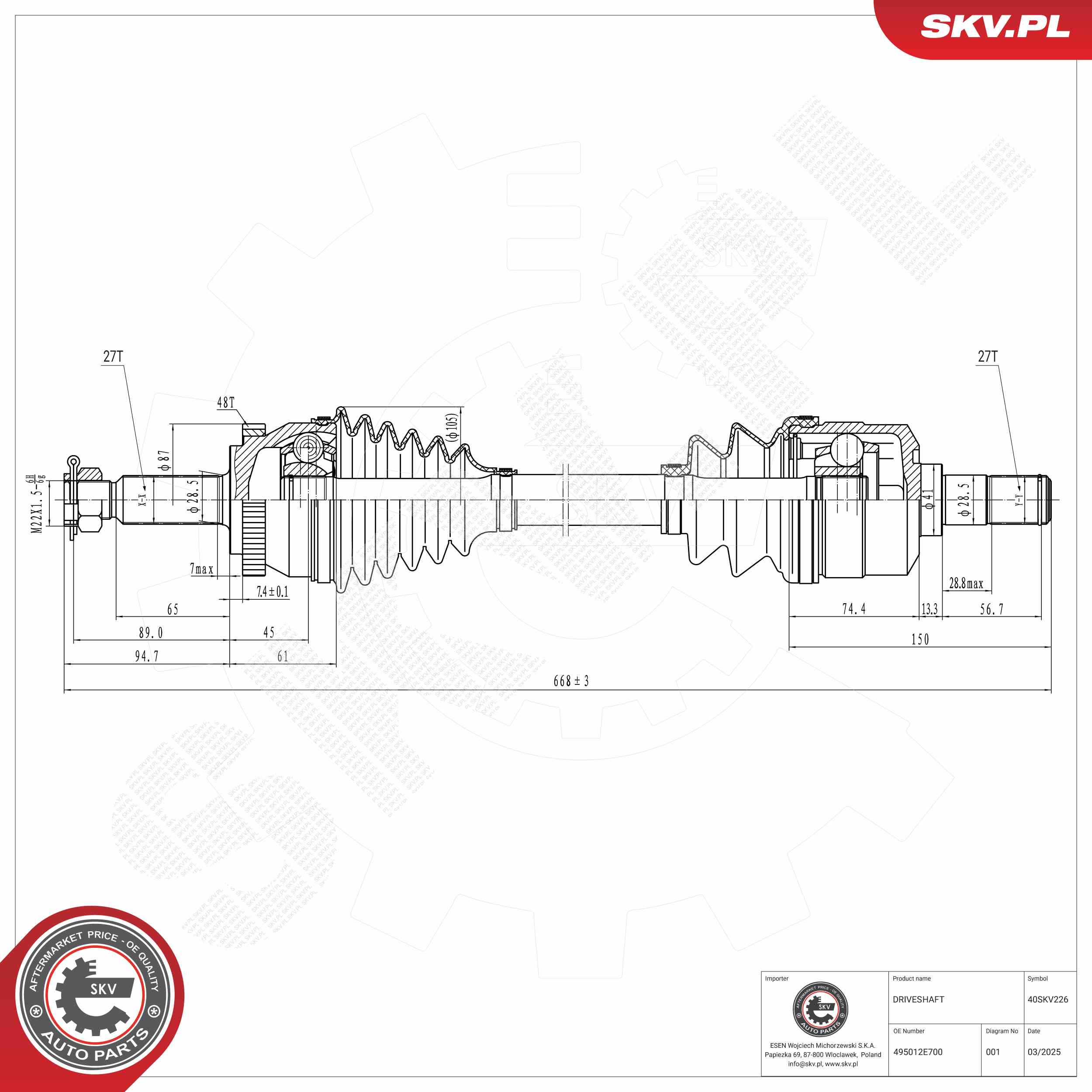 Ilustracja 40SKV226 ESEN SKV półoś napędowa