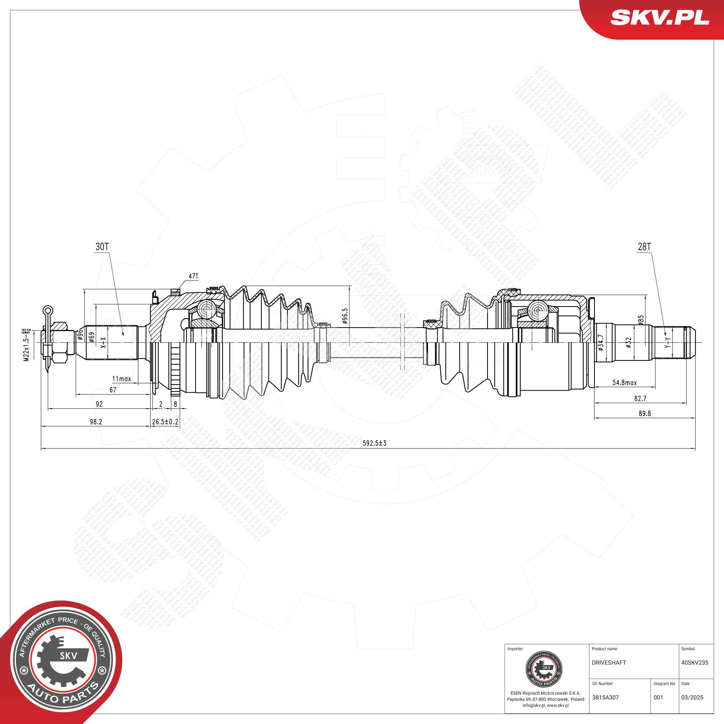 Ilustracja 40SKV235 ESEN SKV półoś napędowa