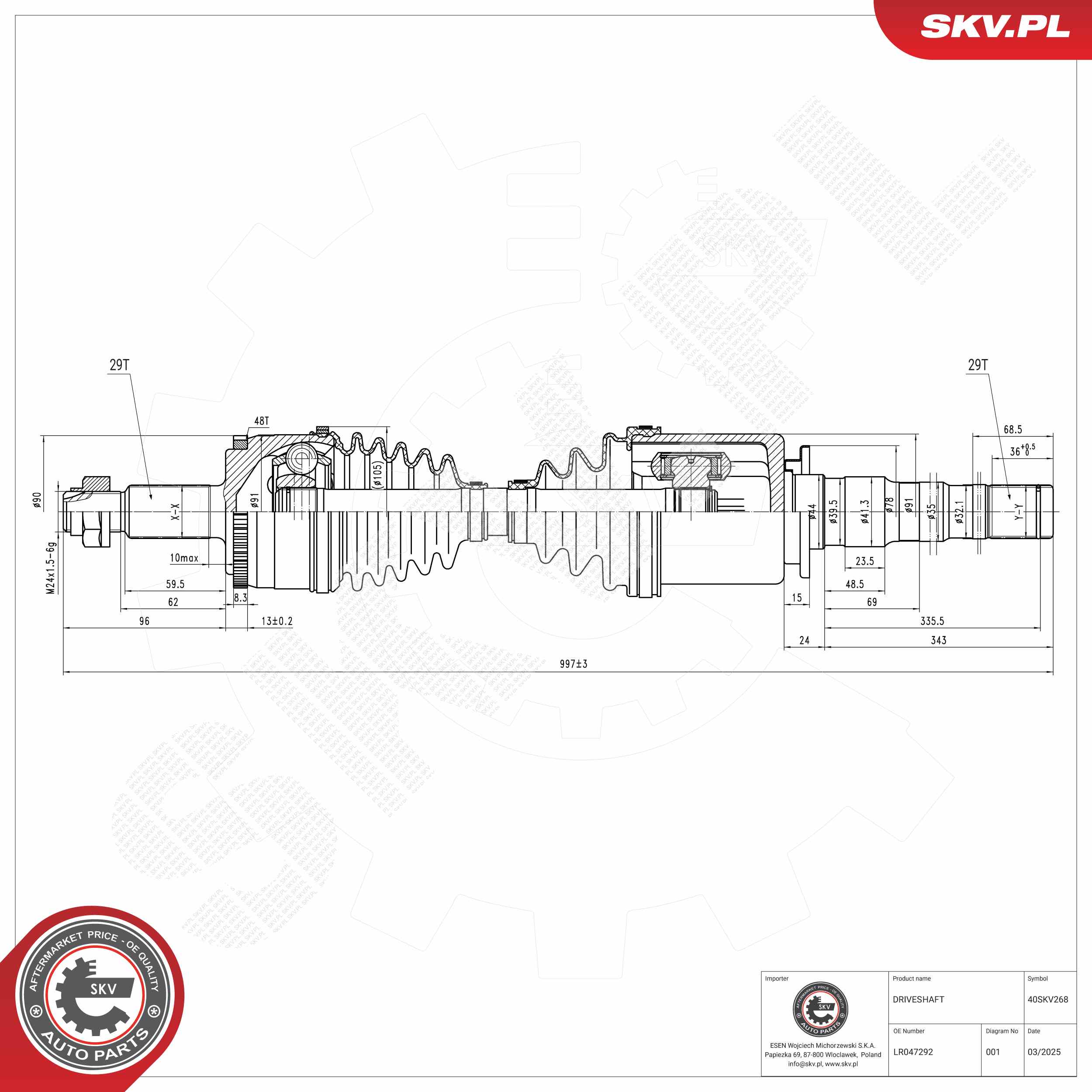 Ilustracja 40SKV268 ESEN SKV półoś napędowa