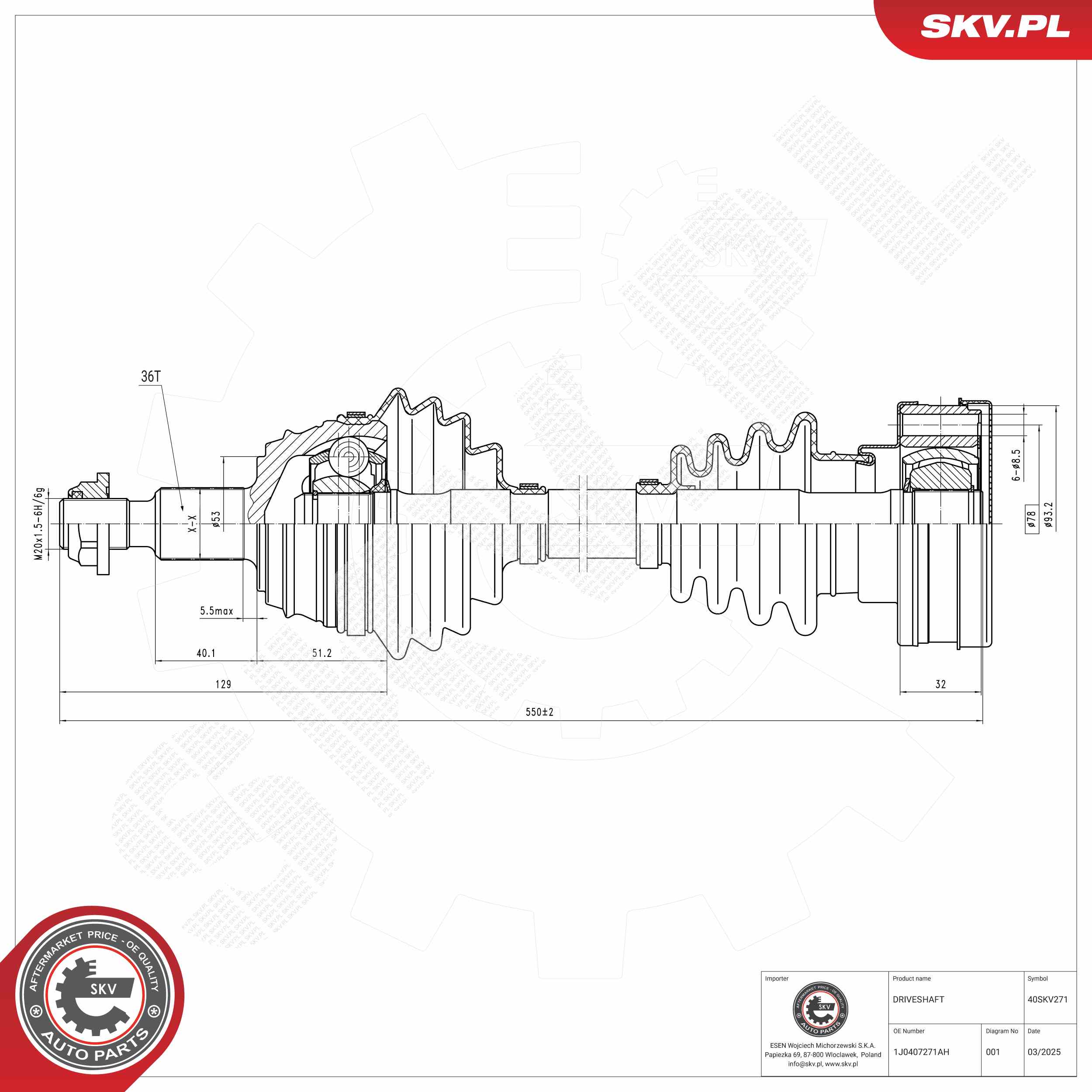 Ilustracja 40SKV271 ESEN SKV półoś napędowa