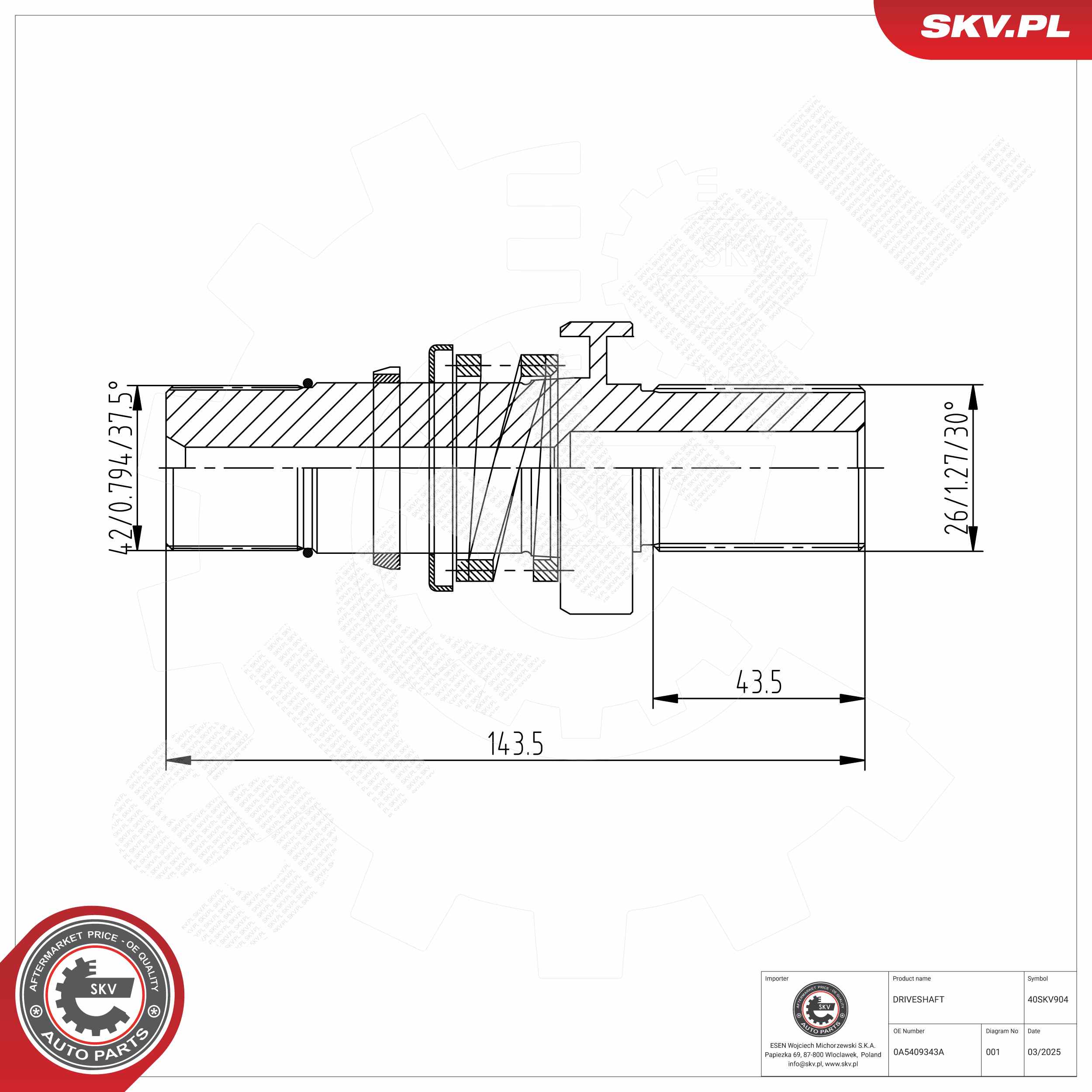 Ilustracja 40SKV904 ESEN SKV wałek wewnętrzny, mechanizm różnicowy
