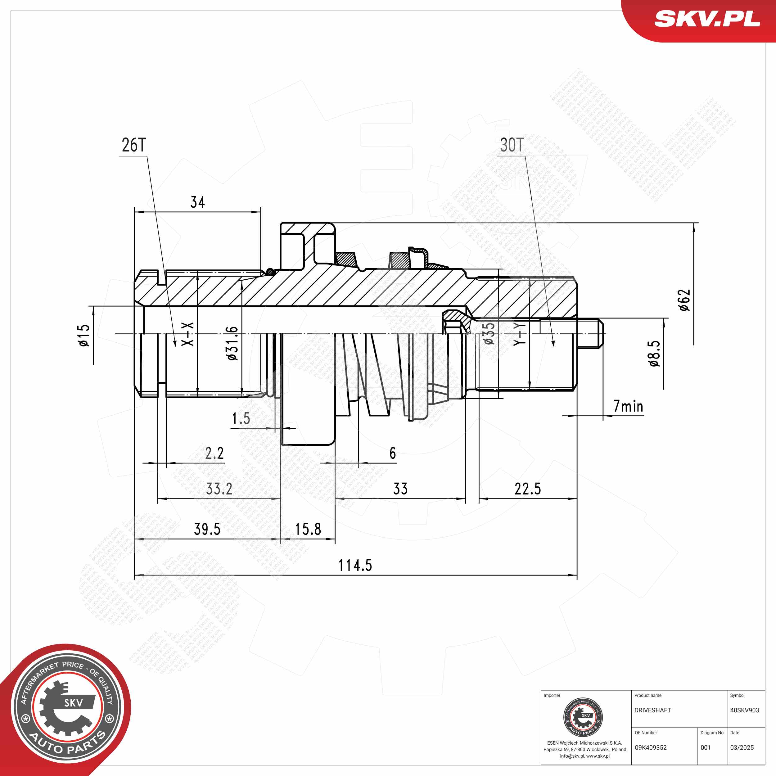 Ilustracja 40SKV903 ESEN SKV wałek wewnętrzny, mechanizm różnicowy