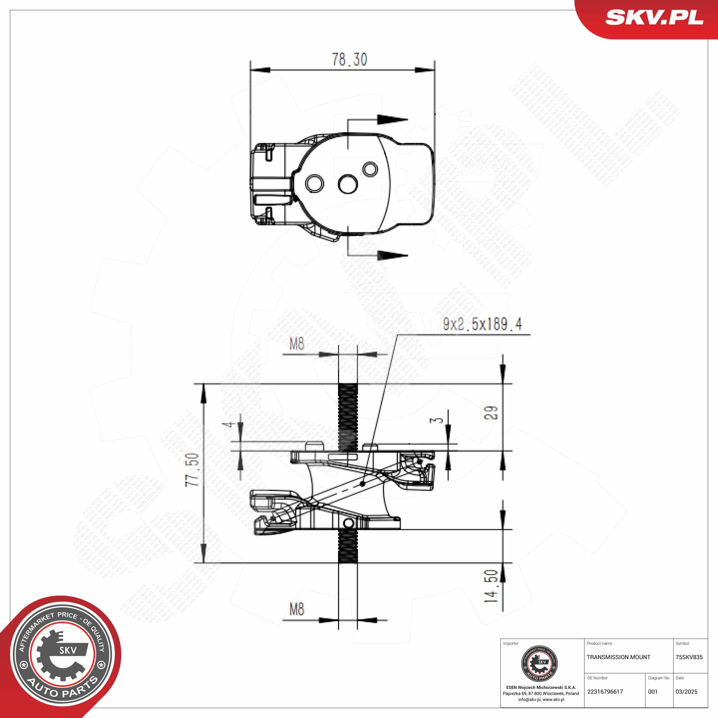Ilustracja 75SKV835 ESEN SKV mocowanie, manualna skrzynia biegów