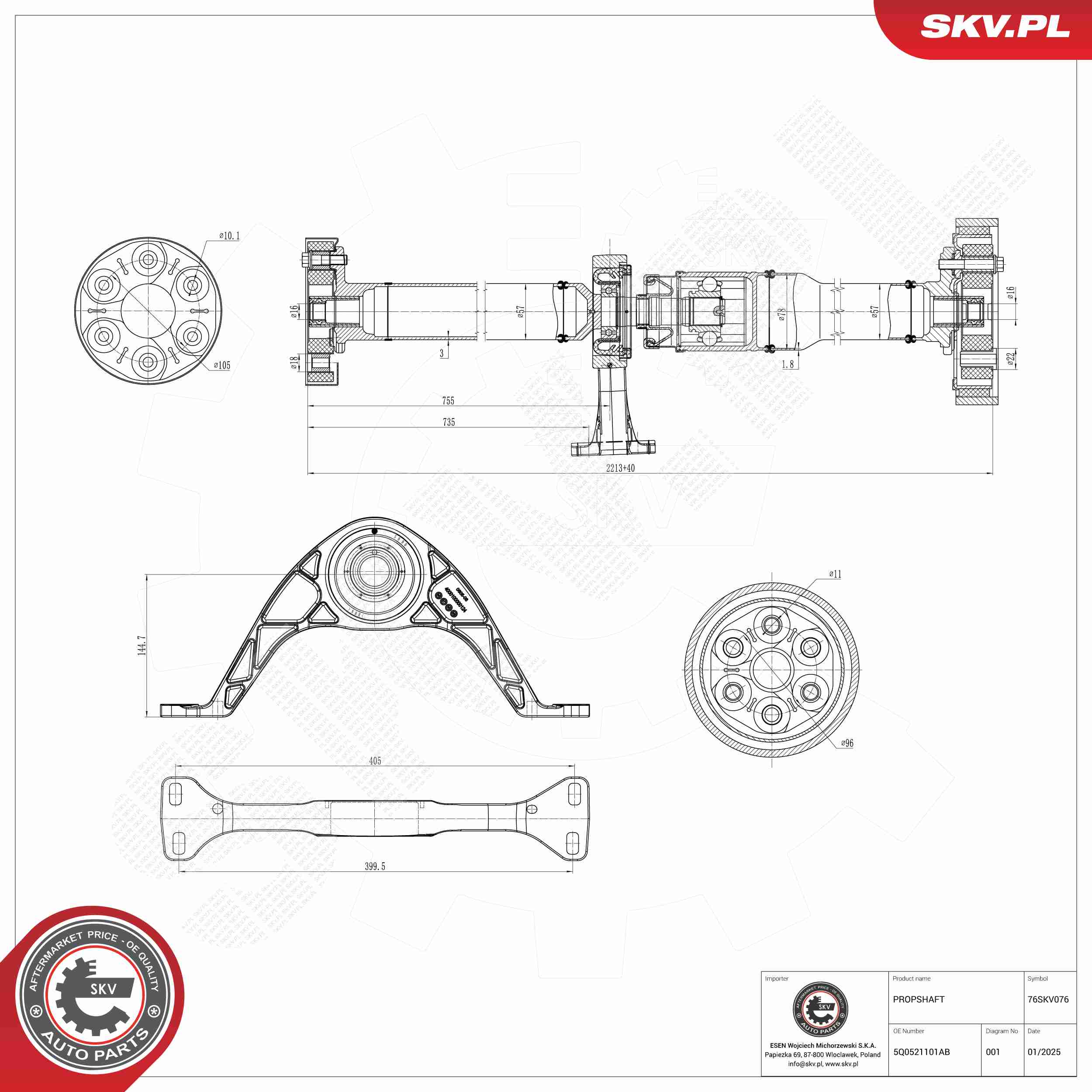Ilustracja 76SKV076 ESEN SKV półoś napędowa