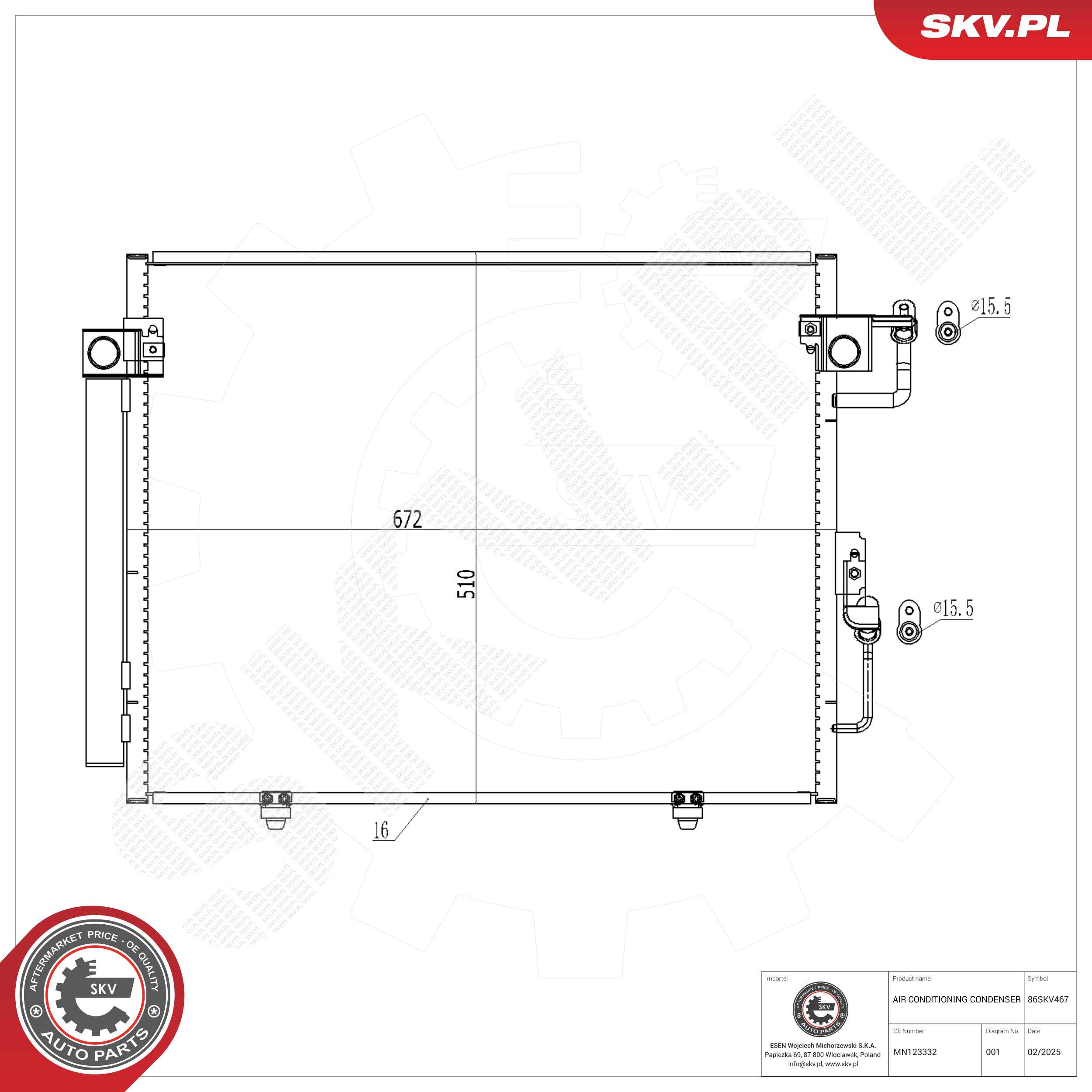 Ilustracja 86SKV467 ESEN SKV skraplacz, klimatyzacja