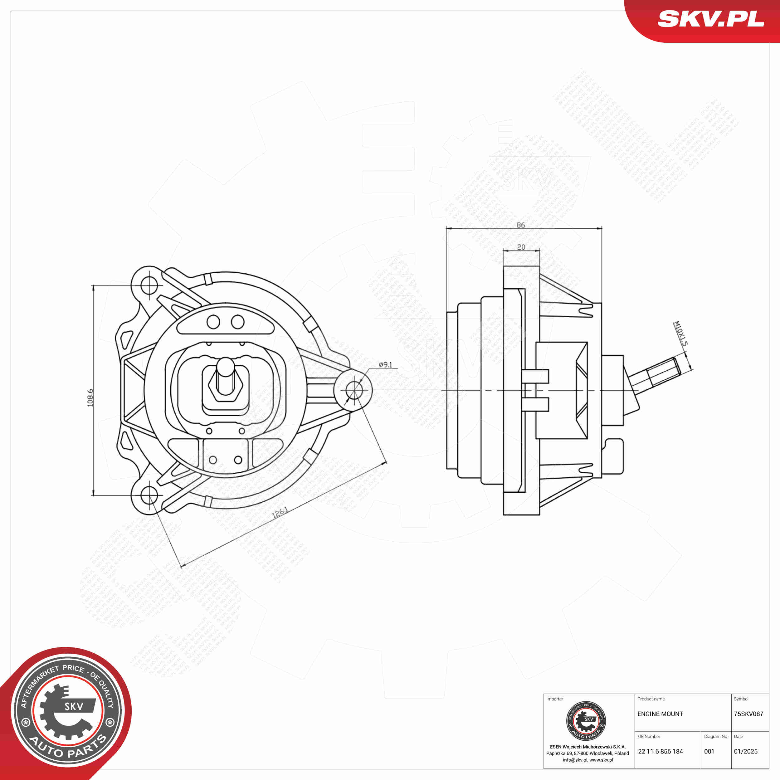 Ilustracja 75SKV087 ESEN SKV poduszka silnika / mocowanie