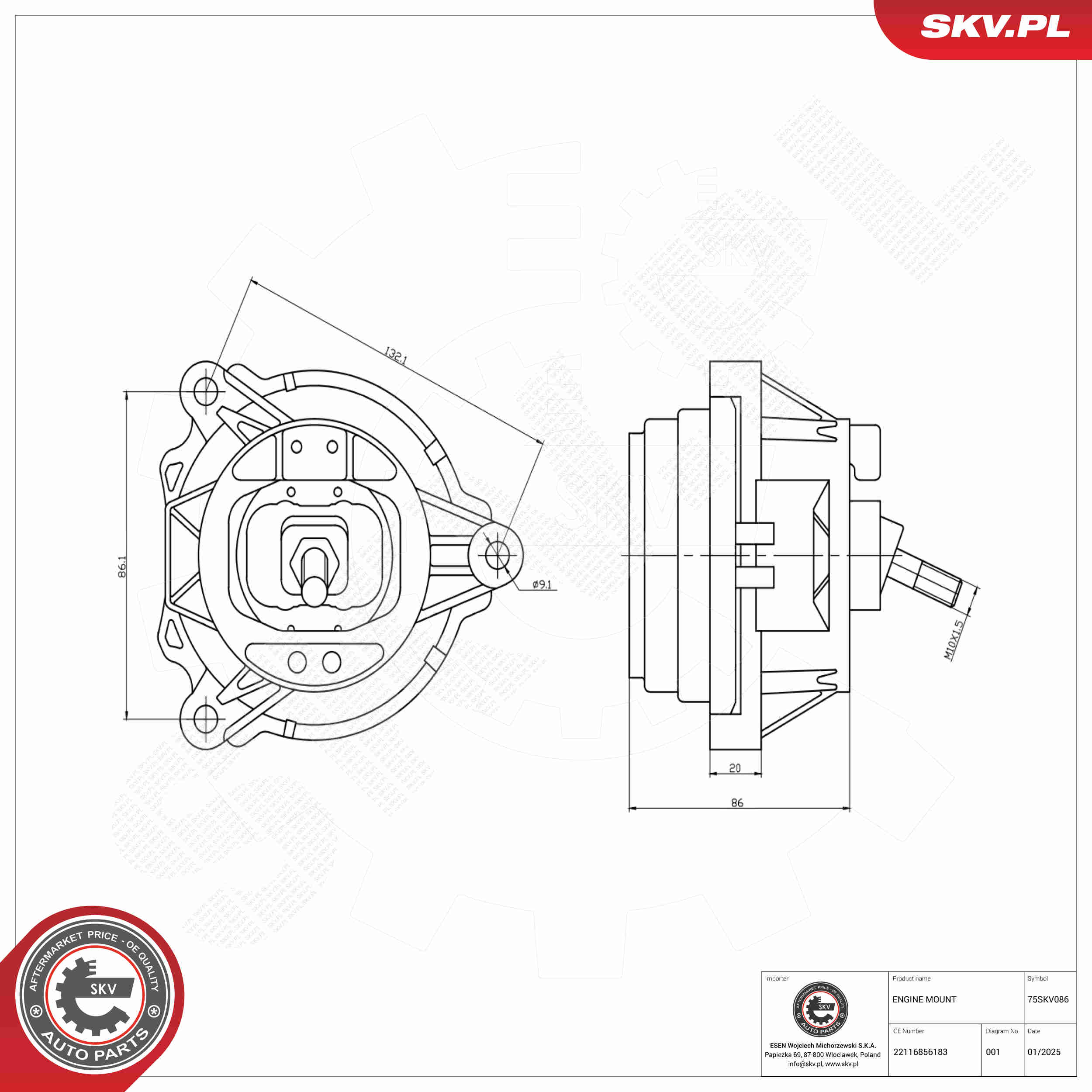 Ilustracja 75SKV086 ESEN SKV poduszka silnika / mocowanie