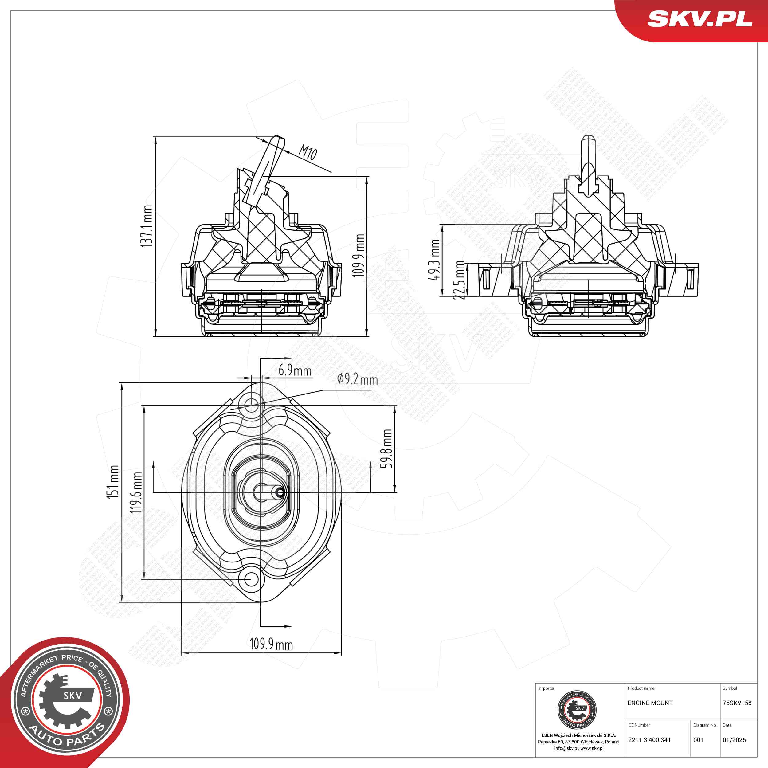 Ilustracja 75SKV158 ESEN SKV poduszka silnika / mocowanie