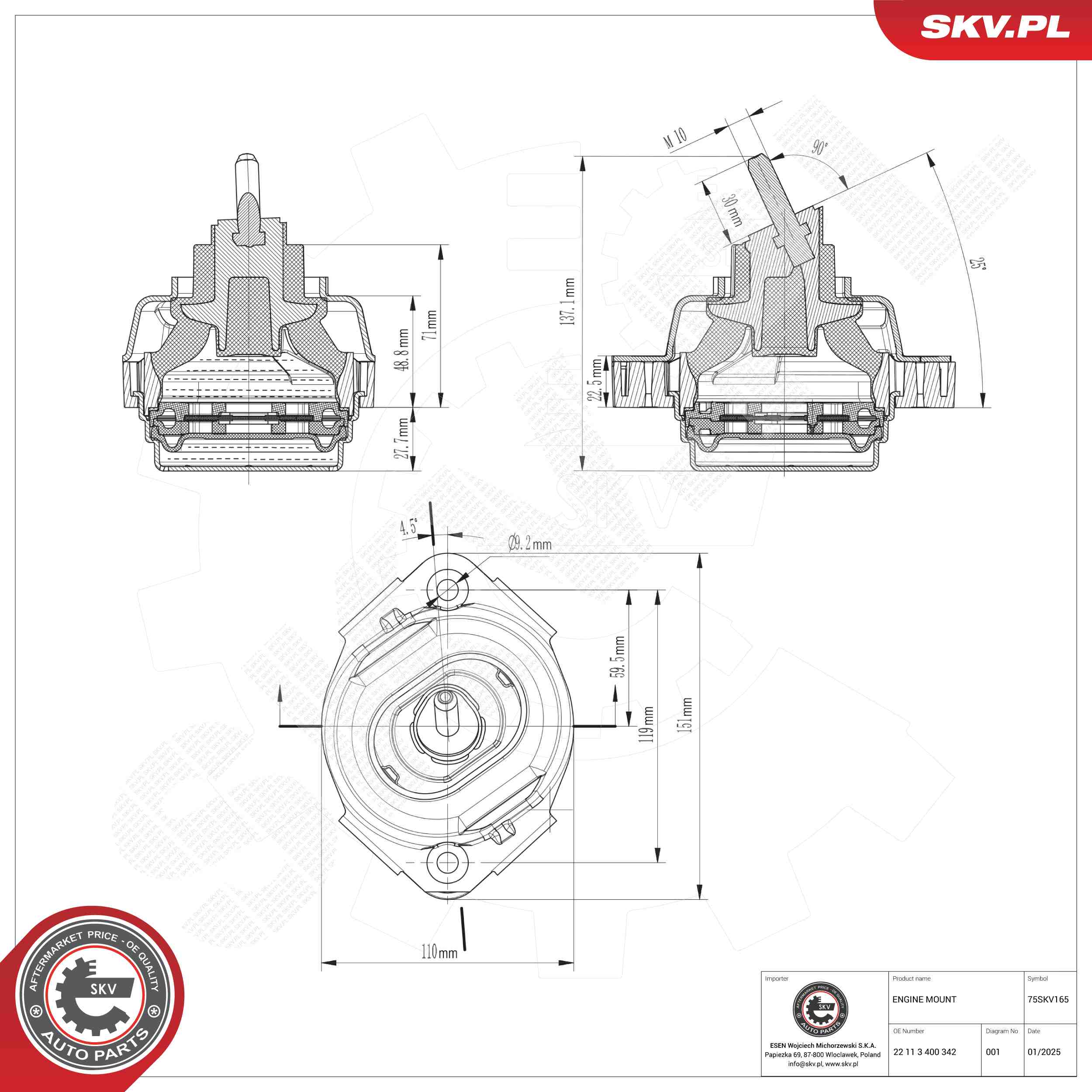 Ilustracja 75SKV165 ESEN SKV poduszka silnika / mocowanie