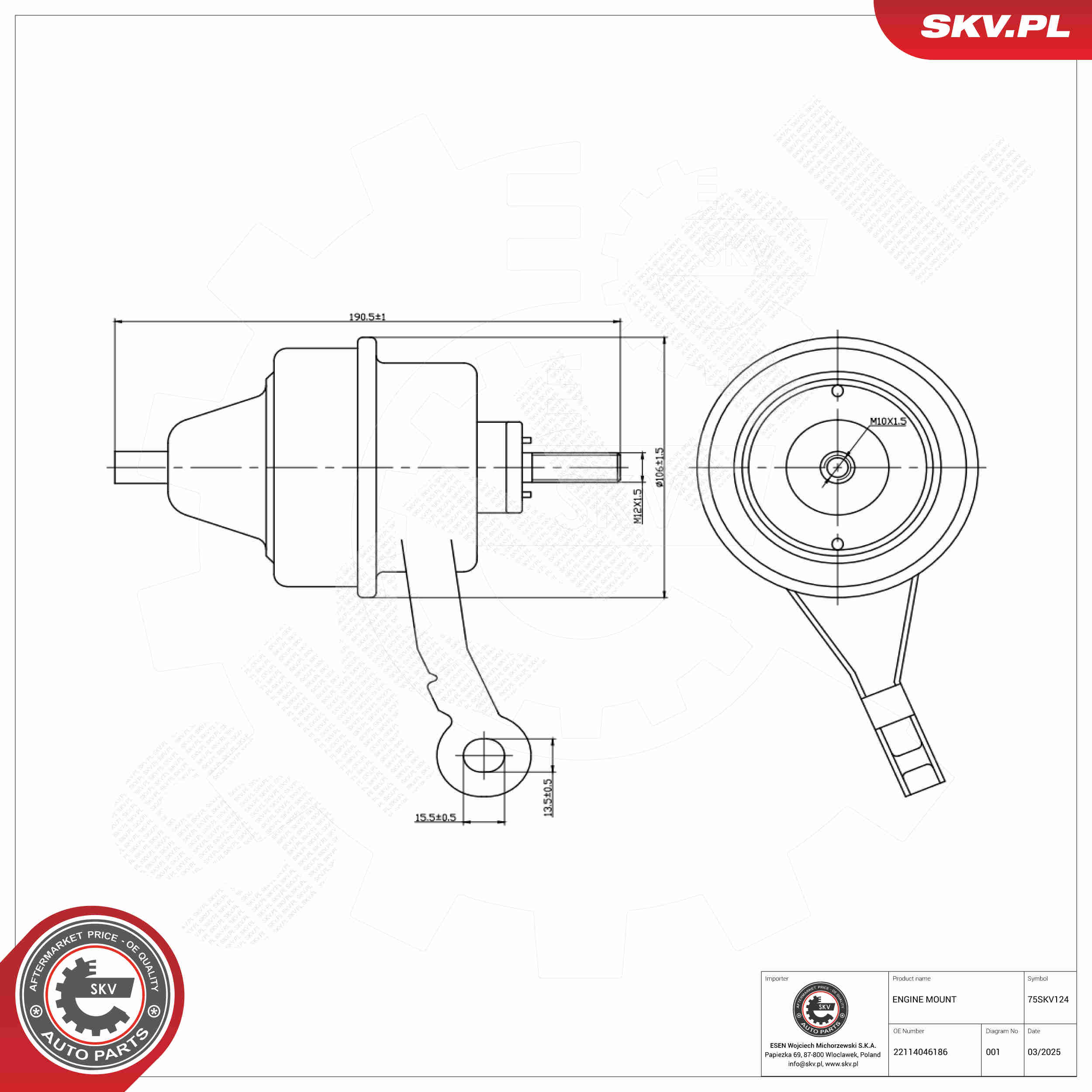 Ilustracja 75SKV124 ESEN SKV poduszka silnika / mocowanie