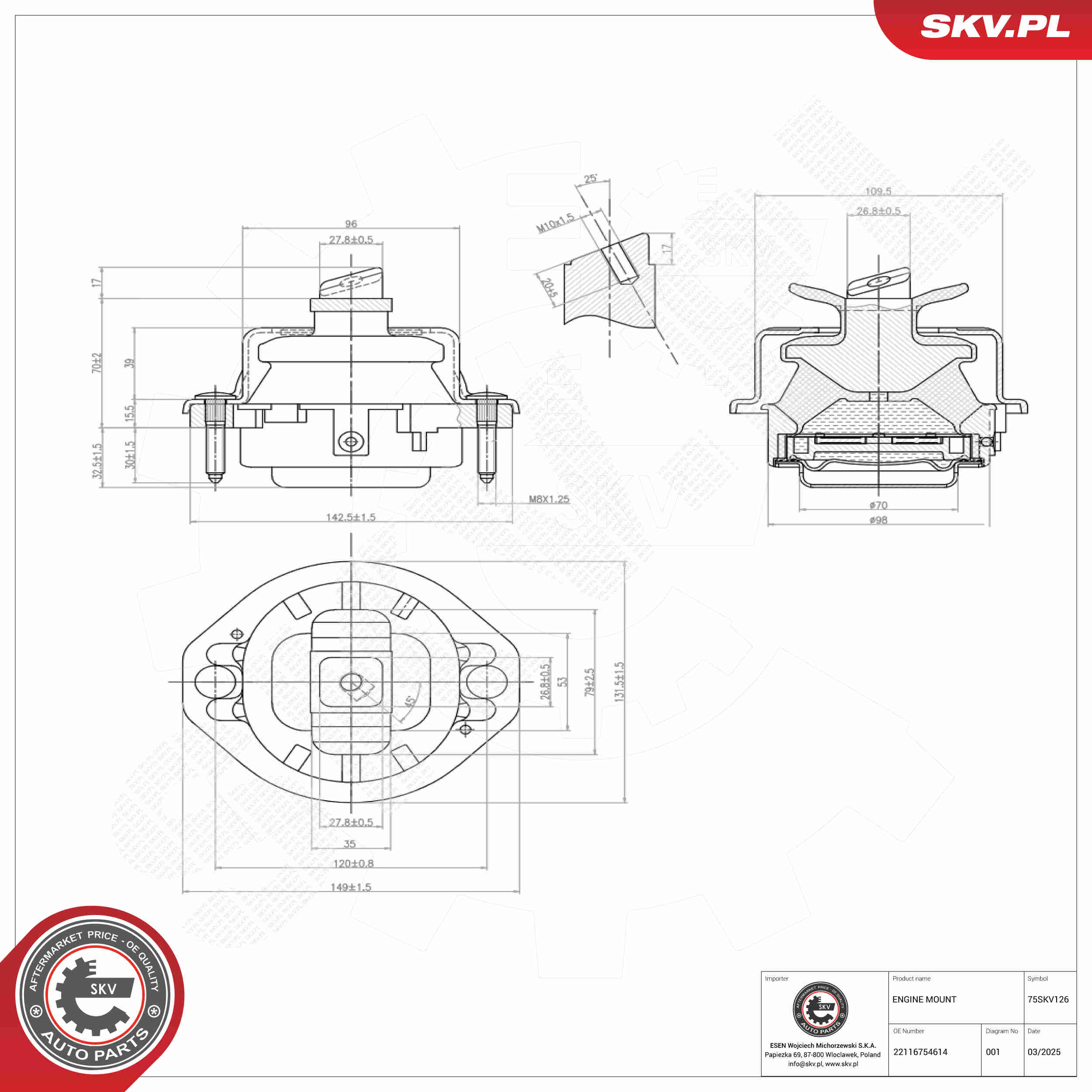Ilustracja 75SKV126 ESEN SKV poduszka silnika / mocowanie