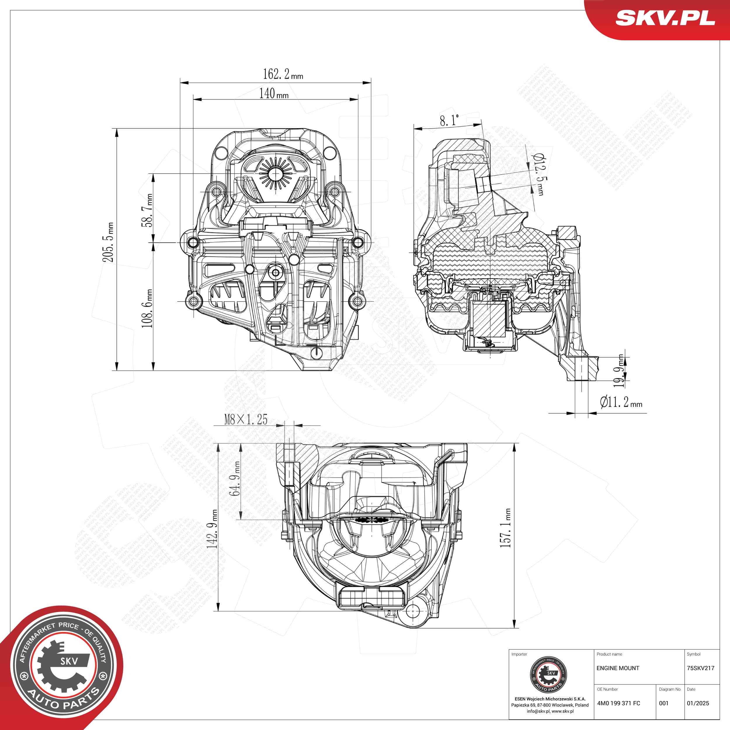Ilustracja 75SKV217 ESEN SKV poduszka silnika / mocowanie