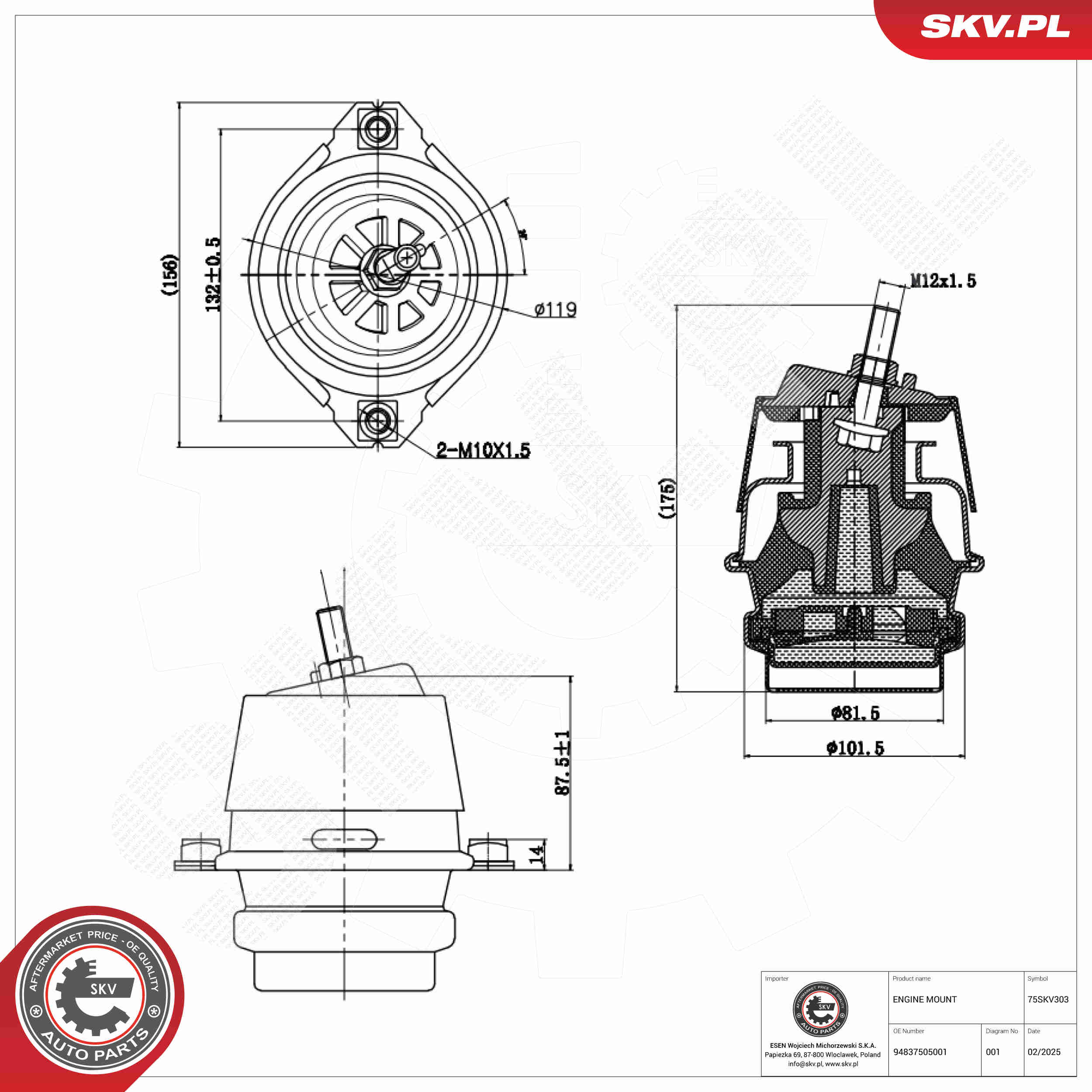 Ilustracja 75SKV303 ESEN SKV poduszka silnika / mocowanie